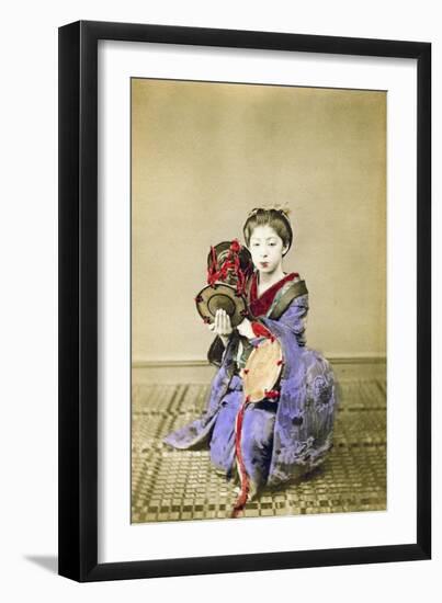 Geisha Playing the Tsuzumi, Japan, 1882-Felice Beato-Framed Giclee Print