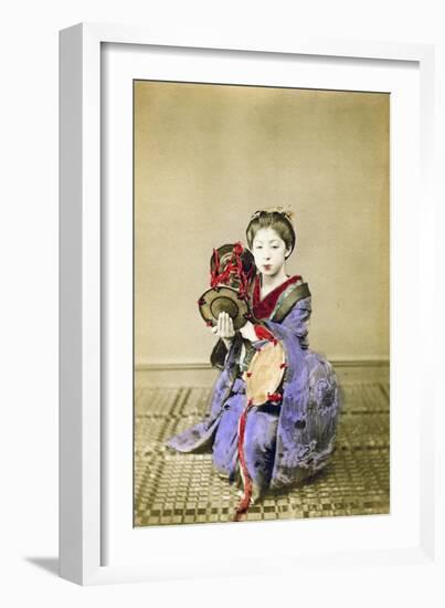 Geisha Playing the Tsuzumi, Japan, 1882-Felice Beato-Framed Giclee Print