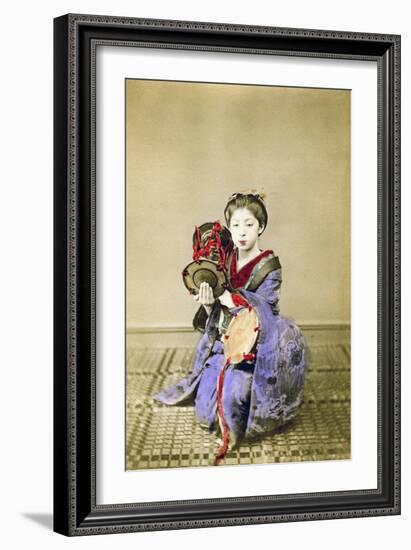 Geisha Playing the Tsuzumi, Japan, 1882-Felice Beato-Framed Giclee Print