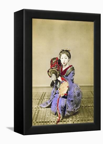 Geisha Playing the Tsuzumi, Japan, 1882-Felice Beato-Framed Premier Image Canvas