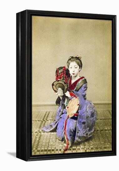 Geisha Playing the Tsuzumi, Japan, 1882-Felice Beato-Framed Premier Image Canvas