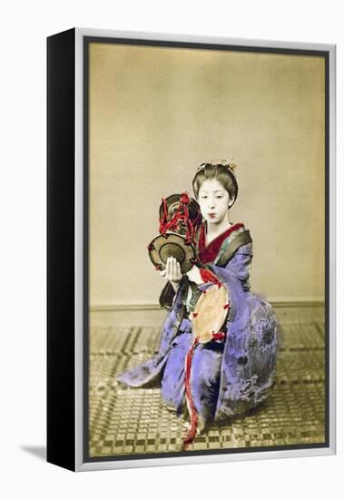 Geisha Playing the Tsuzumi, Japan, 1882-Felice Beato-Framed Premier Image Canvas
