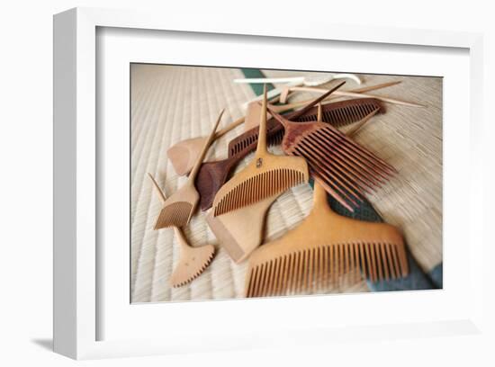 Geisha's Wooden Combs on Tatami Mat-Ryuji Adachi-Framed Art Print