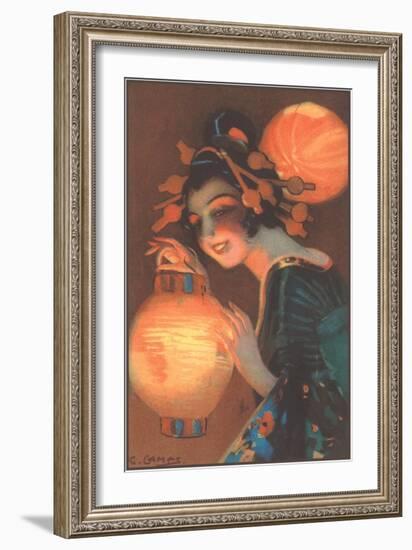 Geisha with Japanese Lantern-null-Framed Art Print