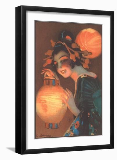 Geisha with Japanese Lantern-null-Framed Art Print