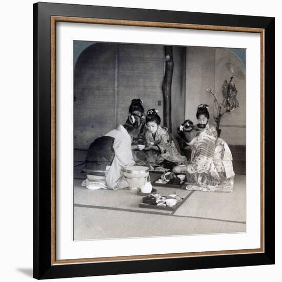 Geishas at Dinner, Tokyo, Japan, 1904-Underwood & Underwood-Framed Photographic Print