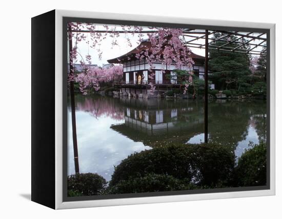 Geishas on the Balcony of Shobi-Kan Teahouse in Garden at Heian Shrine, Kyoto, Japan-Nancy & Steve Ross-Framed Premier Image Canvas