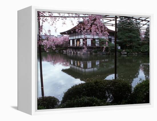 Geishas on the Balcony of Shobi-Kan Teahouse in Garden at Heian Shrine, Kyoto, Japan-Nancy & Steve Ross-Framed Premier Image Canvas