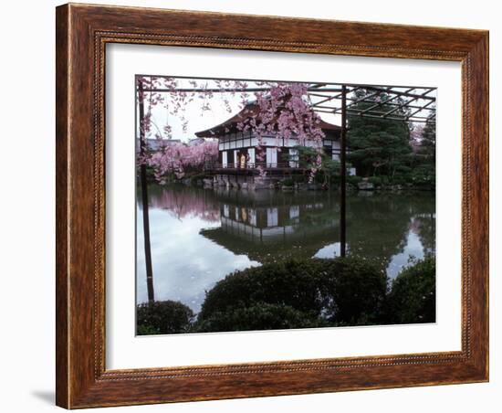 Geishas on the Balcony of Shobi-Kan Teahouse in Garden at Heian Shrine, Kyoto, Japan-Nancy & Steve Ross-Framed Photographic Print