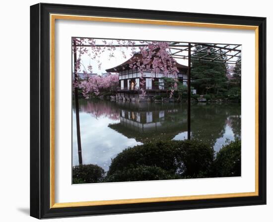 Geishas on the Balcony of Shobi-Kan Teahouse in Garden at Heian Shrine, Kyoto, Japan-Nancy & Steve Ross-Framed Photographic Print