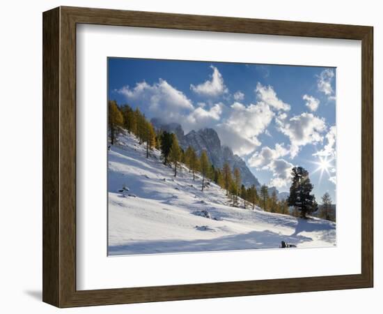 Geisler mountain range in the dolomites of the Villnoss Valley in South Tyrol, Alto Adige-Martin Zwick-Framed Photographic Print