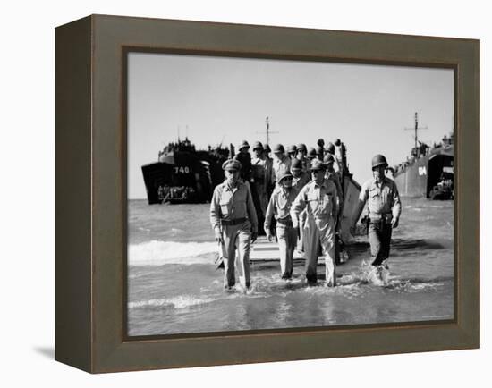 Gen. Douglas Macarthur and Col. Lloyd Lehrbas Wading Ashore During American Landings-Carl Mydans-Framed Premier Image Canvas