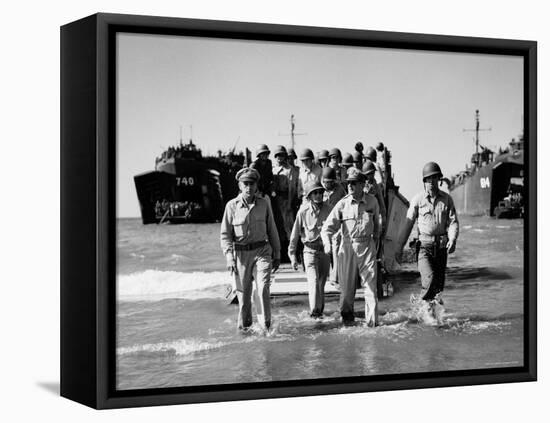 Gen. Douglas Macarthur and Col. Lloyd Lehrbas Wading Ashore During American Landings-Carl Mydans-Framed Premier Image Canvas