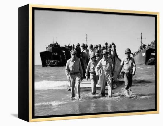 Gen. Douglas Macarthur and Col. Lloyd Lehrbas Wading Ashore During American Landings-Carl Mydans-Framed Premier Image Canvas