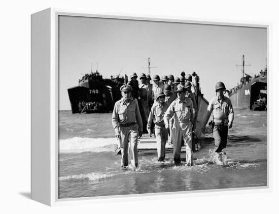 Gen. Douglas Macarthur and Col. Lloyd Lehrbas Wading Ashore During American Landings-Carl Mydans-Framed Premier Image Canvas