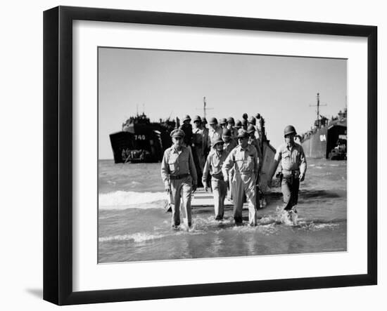 Gen. Douglas Macarthur and Col. Lloyd Lehrbas Wading Ashore During American Landings-Carl Mydans-Framed Premium Photographic Print