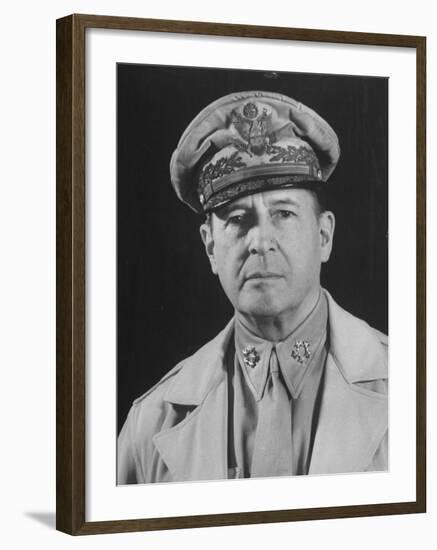 Gen. Douglas Macarthur Posing in a Serious Manner for His Portrait-null-Framed Photographic Print