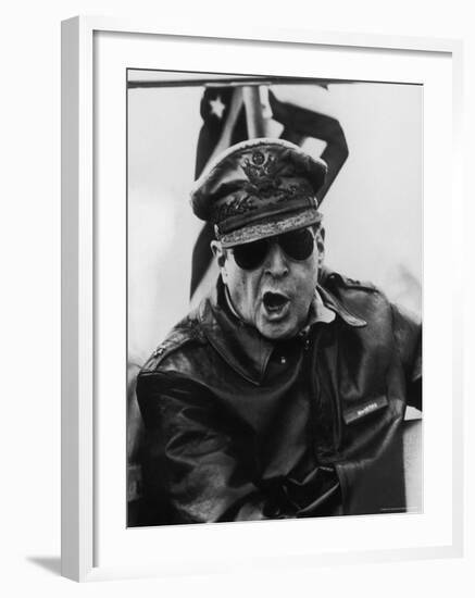 Gen. Douglas Macarthur Roaring Orders From the Bridge of the Flagship U.S.S. Mount McKinley-Carl Mydans-Framed Premium Photographic Print