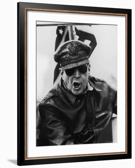 Gen. Douglas Macarthur Roaring Orders From the Bridge of the Flagship U.S.S. Mount McKinley-Carl Mydans-Framed Premium Photographic Print