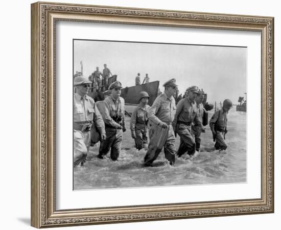 Gen. Douglas Macarthur Wades Ashore During Initial Landings at Leyte Island-null-Framed Photo