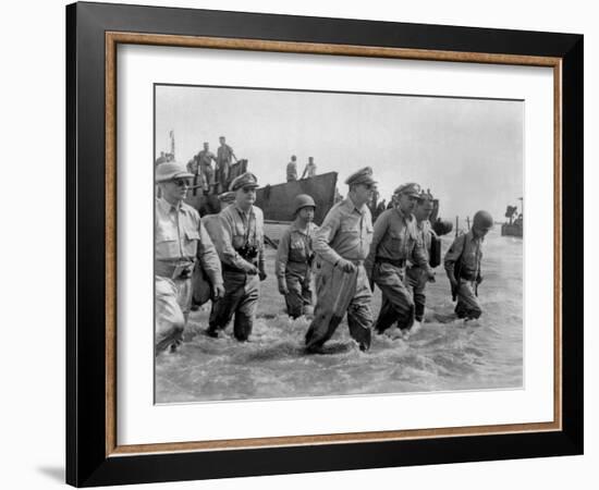 Gen. Douglas Macarthur Wades Ashore During Initial Landings at Leyte Island-null-Framed Photo