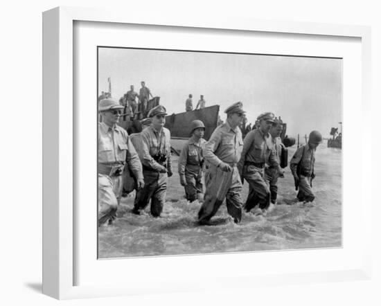 Gen. Douglas Macarthur Wades Ashore During Initial Landings at Leyte Island-null-Framed Photo