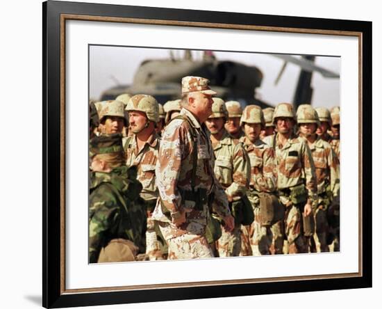 Gen. H. Norman Schwarzkopf Inspecting Troops-null-Framed Photographic Print