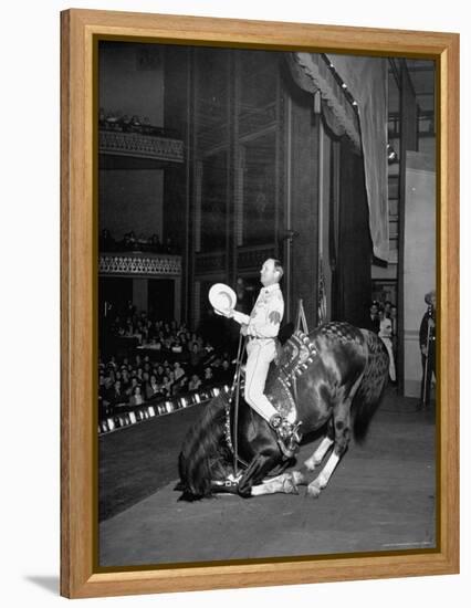 Gene Autry Astride His Famous Horse Champion on Bent Front Knees, Touching Head to Floor, on Stage-Thomas D^ Mcavoy-Framed Premier Image Canvas