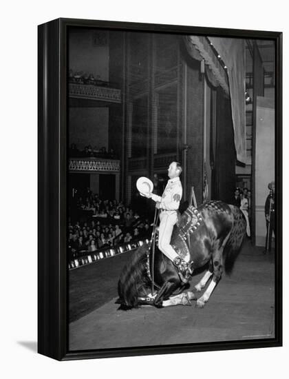 Gene Autry Astride His Famous Horse Champion on Bent Front Knees, Touching Head to Floor, on Stage-Thomas D^ Mcavoy-Framed Premier Image Canvas