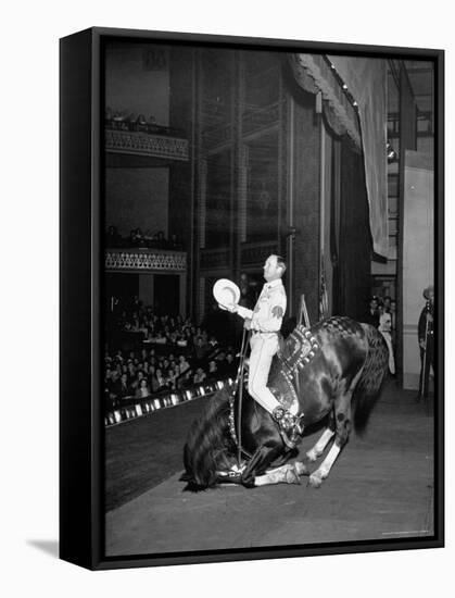 Gene Autry Astride His Famous Horse Champion on Bent Front Knees, Touching Head to Floor, on Stage-Thomas D^ Mcavoy-Framed Premier Image Canvas