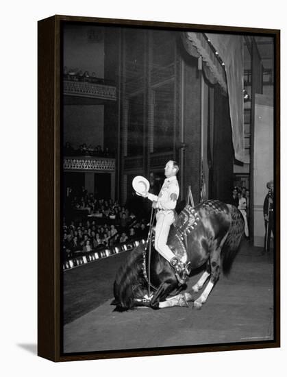 Gene Autry Astride His Famous Horse Champion on Bent Front Knees, Touching Head to Floor, on Stage-Thomas D^ Mcavoy-Framed Premier Image Canvas