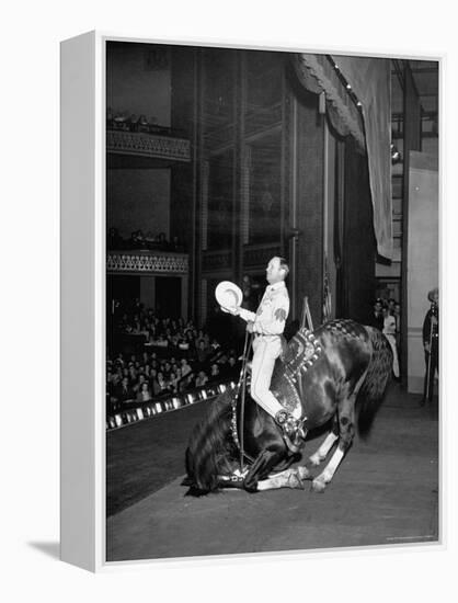 Gene Autry Astride His Famous Horse Champion on Bent Front Knees, Touching Head to Floor, on Stage-Thomas D^ Mcavoy-Framed Premier Image Canvas