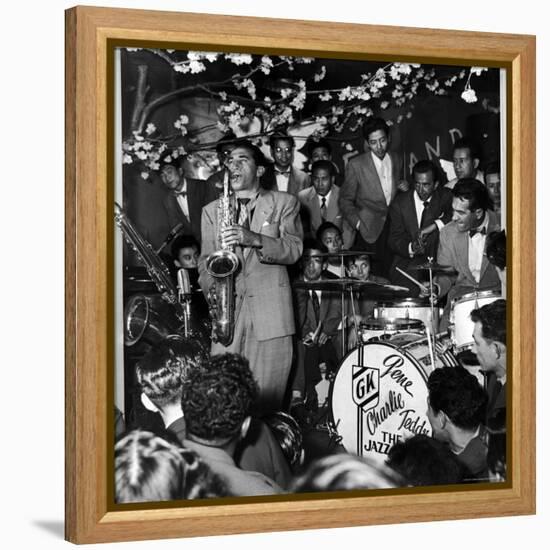 Gene Krupa, American Drummer and Jazz Band Leader, Playing Drums with Saxophonist Charles Ventura-Margaret Bourke-White-Framed Premier Image Canvas