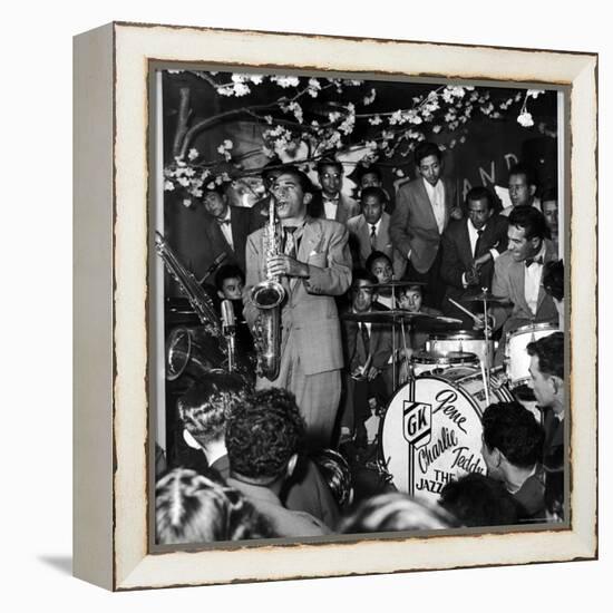 Gene Krupa, American Drummer and Jazz Band Leader, Playing Drums with Saxophonist Charles Ventura-Margaret Bourke-White-Framed Premier Image Canvas