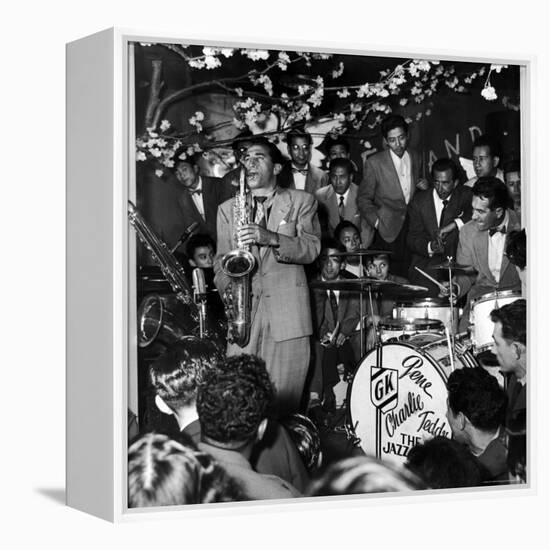 Gene Krupa, American Drummer and Jazz Band Leader, Playing Drums with Saxophonist Charles Ventura-Margaret Bourke-White-Framed Premier Image Canvas