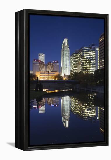 Gene Leahy Mall Skyline at Dawn, Omaha, Nebraska, USA-Walter Bibikow-Framed Premier Image Canvas