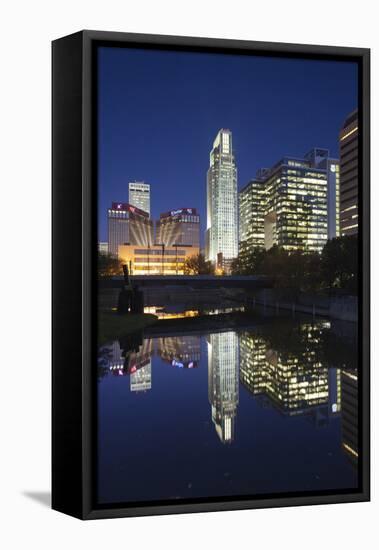 Gene Leahy Mall Skyline at Dawn, Omaha, Nebraska, USA-Walter Bibikow-Framed Premier Image Canvas