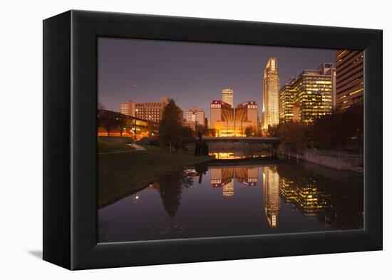 Gene Leahy Mall Skyline at Dawn, Omaha, Nebraska, USA-Walter Bibikow-Framed Premier Image Canvas