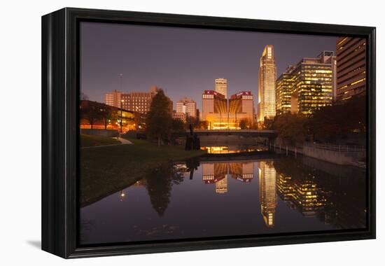 Gene Leahy Mall Skyline at Dawn, Omaha, Nebraska, USA-Walter Bibikow-Framed Premier Image Canvas