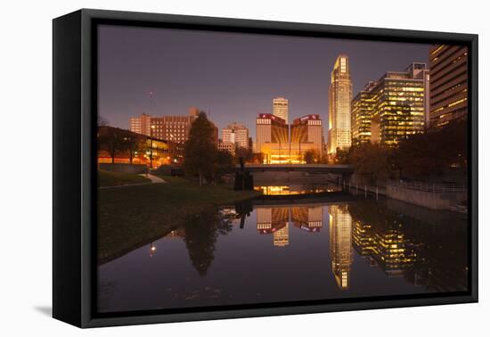 Gene Leahy Mall Skyline at Dawn, Omaha, Nebraska, USA-Walter Bibikow-Framed Premier Image Canvas