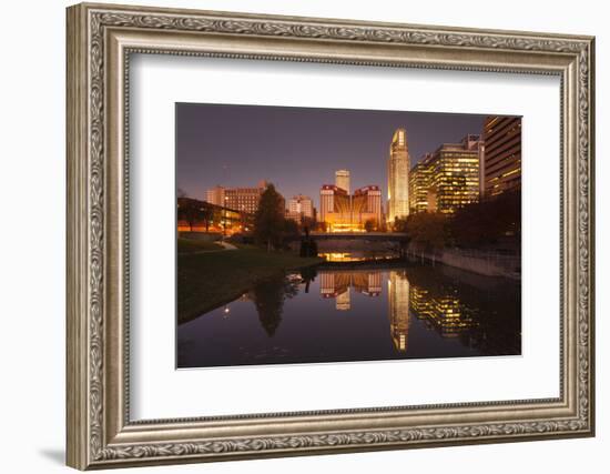 Gene Leahy Mall Skyline at Dawn, Omaha, Nebraska, USA-Walter Bibikow-Framed Photographic Print