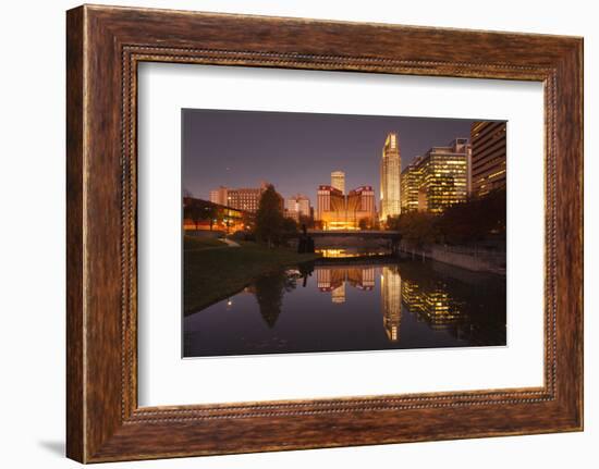 Gene Leahy Mall Skyline at Dawn, Omaha, Nebraska, USA-Walter Bibikow-Framed Photographic Print