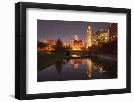 Gene Leahy Mall Skyline at Dawn, Omaha, Nebraska, USA-Walter Bibikow-Framed Photographic Print