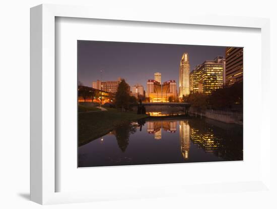 Gene Leahy Mall Skyline at Dawn, Omaha, Nebraska, USA-Walter Bibikow-Framed Photographic Print