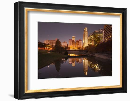 Gene Leahy Mall Skyline at Dawn, Omaha, Nebraska, USA-Walter Bibikow-Framed Photographic Print