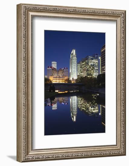 Gene Leahy Mall Skyline at Dawn, Omaha, Nebraska, USA-Walter Bibikow-Framed Photographic Print