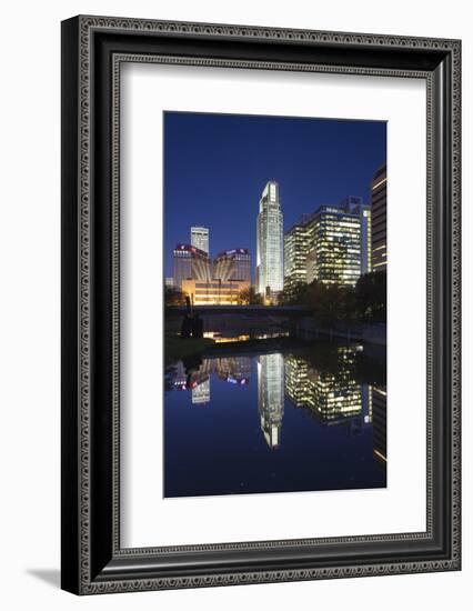 Gene Leahy Mall Skyline at Dawn, Omaha, Nebraska, USA-Walter Bibikow-Framed Photographic Print