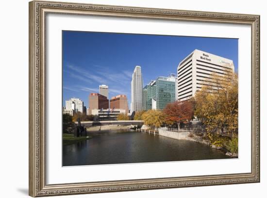 Gene Leahy Mall Skyline, Omaha, Nebraska, USA-Walter Bibikow-Framed Photographic Print