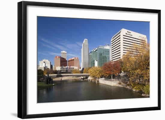 Gene Leahy Mall Skyline, Omaha, Nebraska, USA-Walter Bibikow-Framed Photographic Print