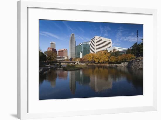 Gene Leahy Mall Skyline, Omaha, Nebraska, USA-Walter Bibikow-Framed Photographic Print